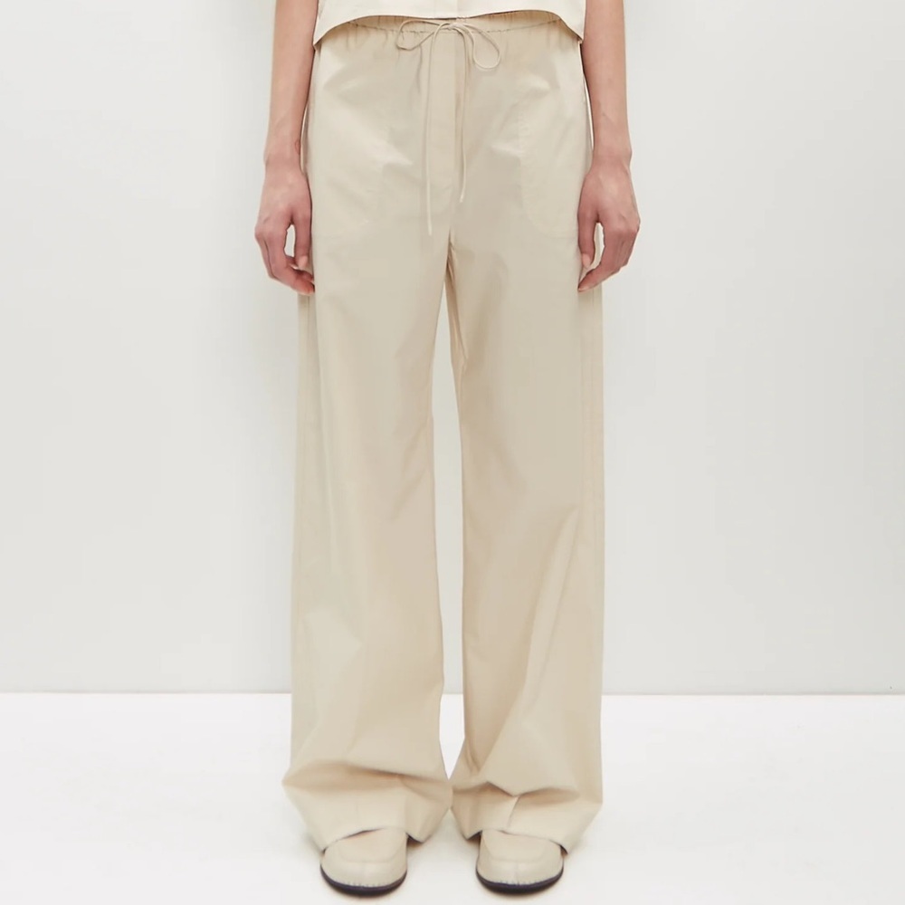 NWT Toteme Cotton Drawstring Wide Leg Baggy Pants Trousers Stone Cream Ivory